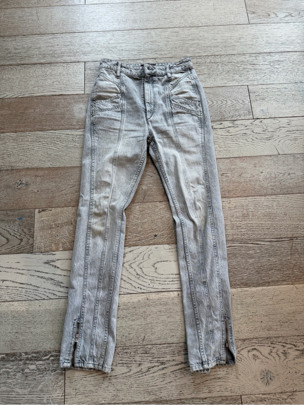 Isabel Marant Light Gray High-Waist Skinny Jeans with Ankle Zippers
